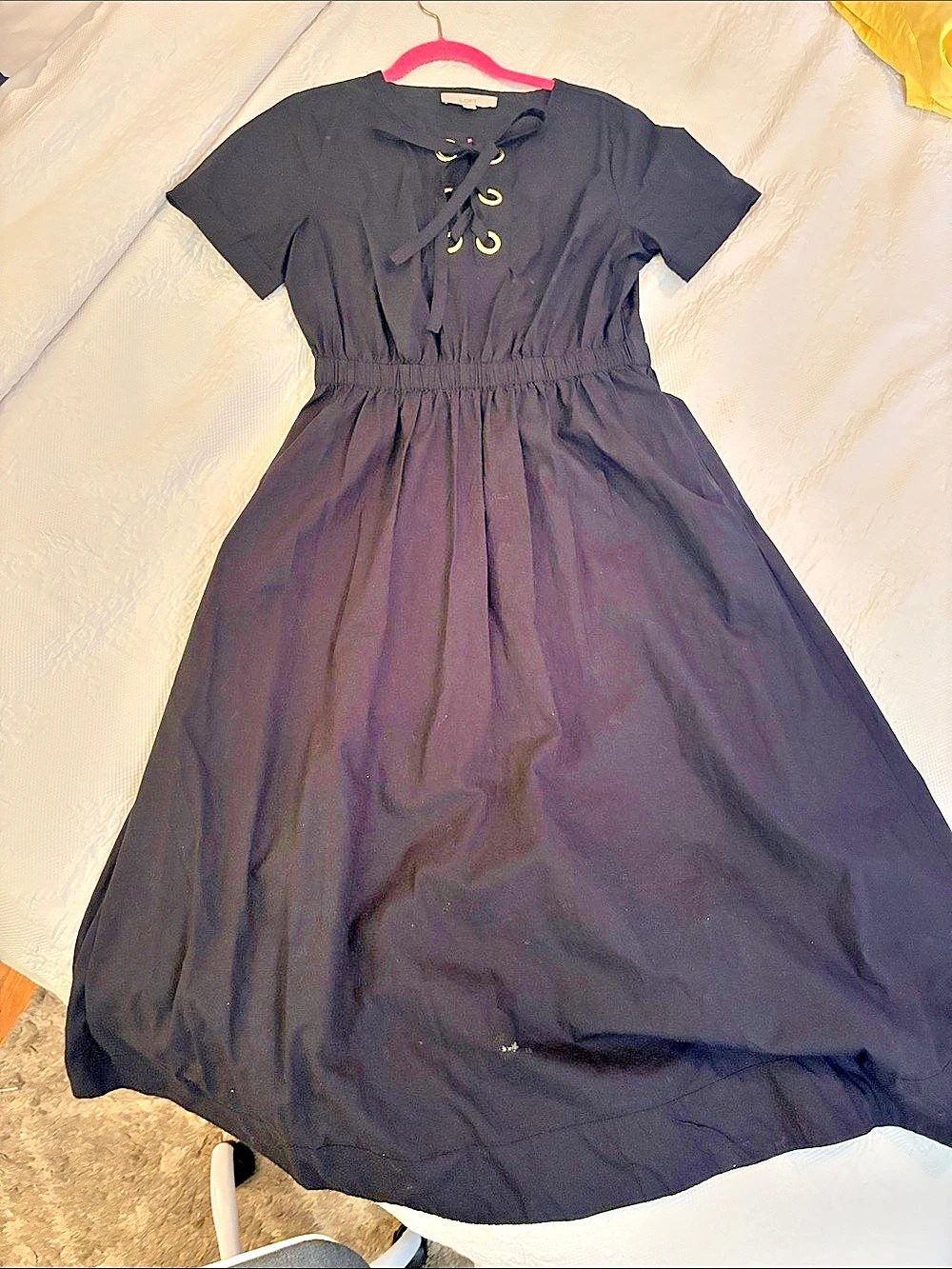 LOFT Cotton Lace-Up Maxi Dress in Black Medium